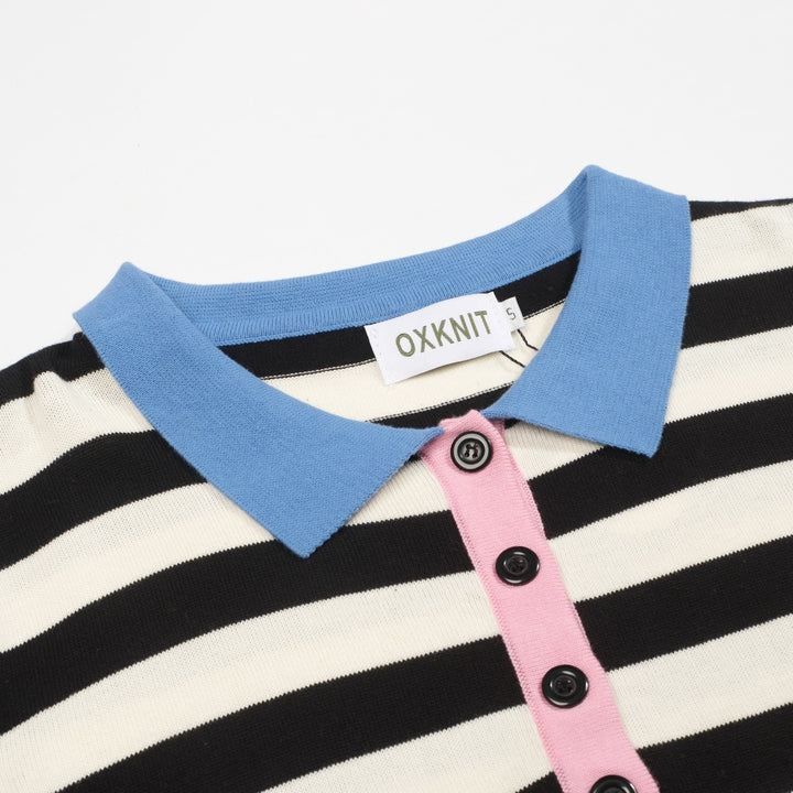 Women's black stripes vintage collage knitwear