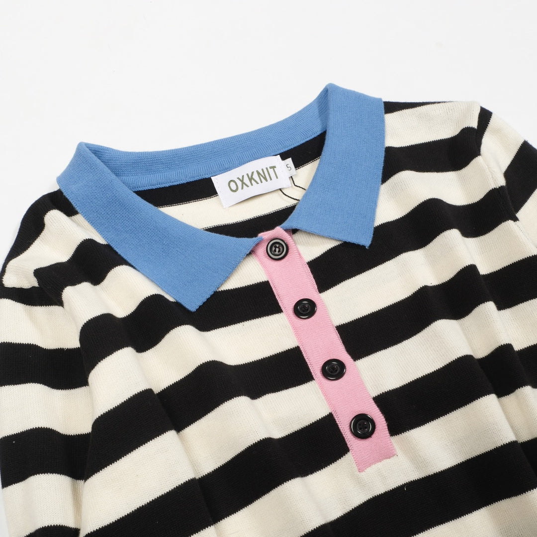Women's black stripes vintage collage knitwear