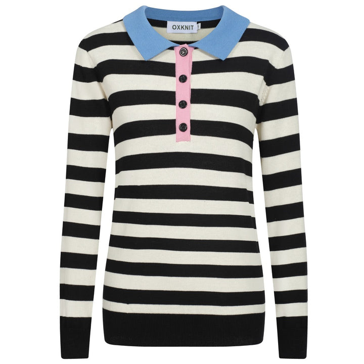Women's black stripes vintage collage knitwear