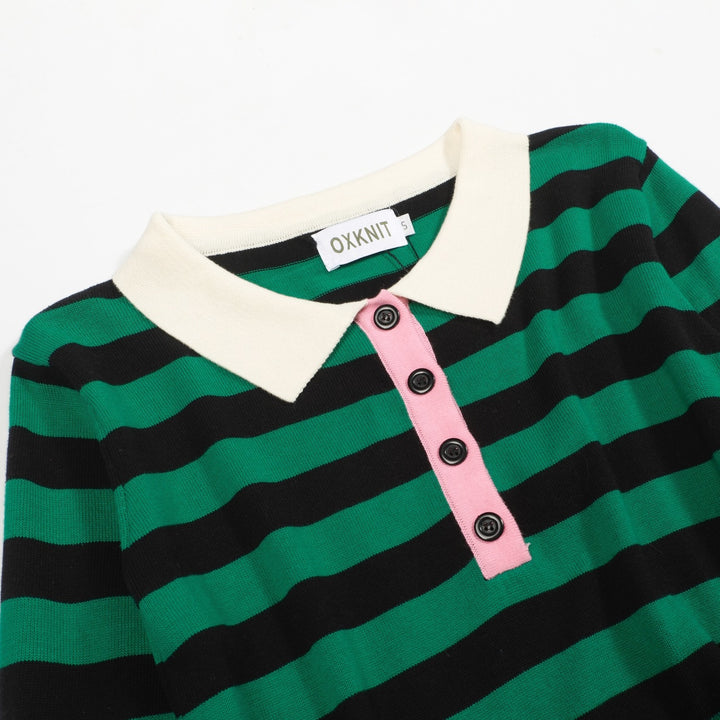 Women's green striped vintage collage knitwear