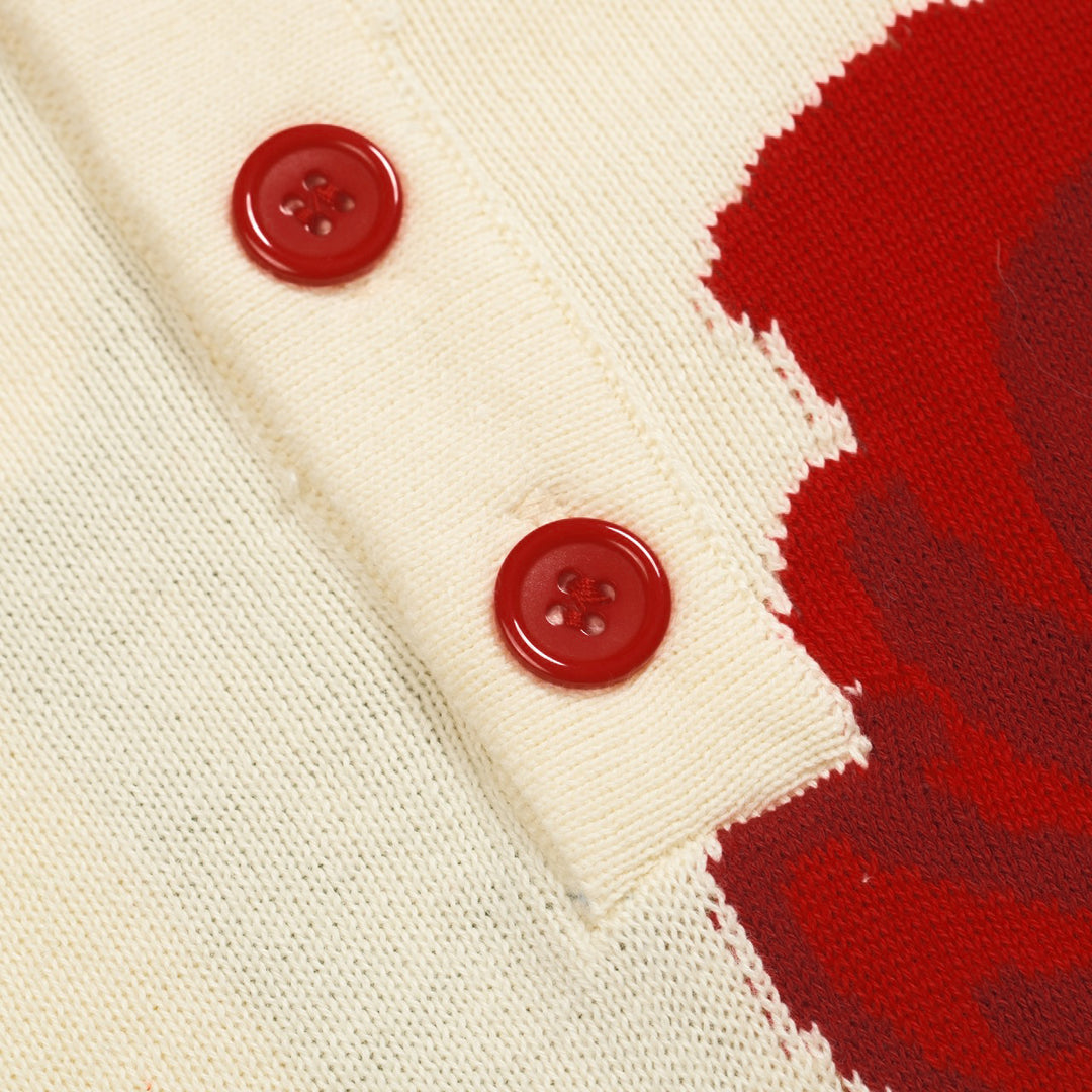 Men's apricot floral jacquard vintage knitted polo shirt