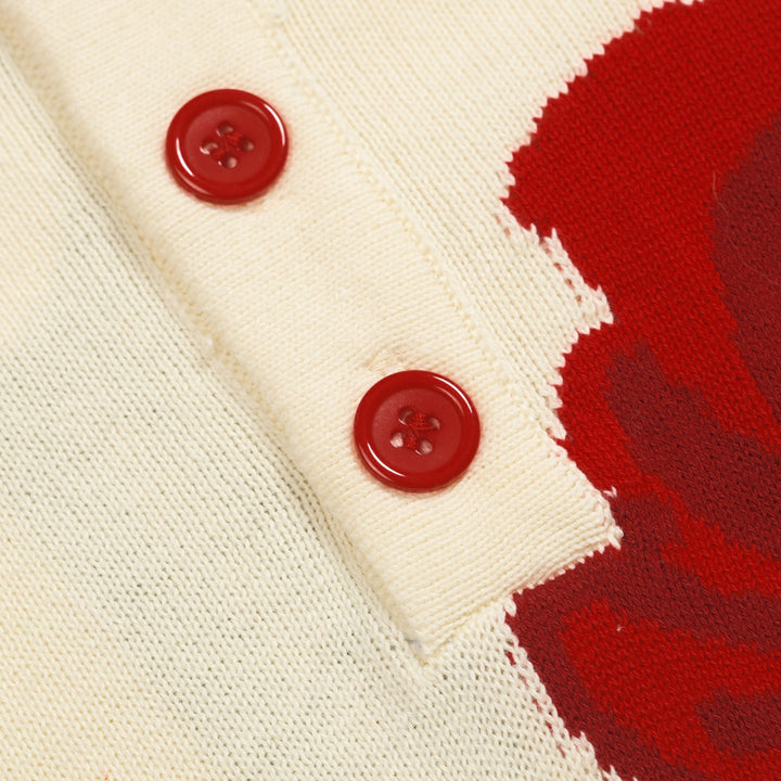 Men's apricot floral jacquard vintage knitted polo shirt