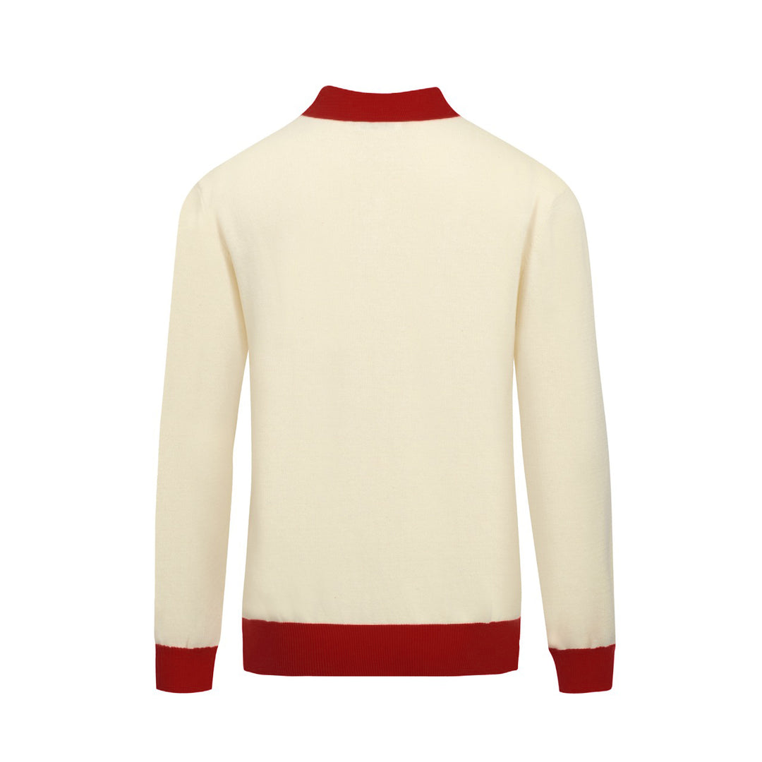 Men's apricot floral jacquard vintage knitted polo shirt