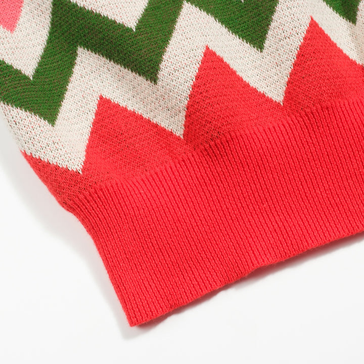 Γυναικεία πλεκτά κόκκινα οδοντωτά ριγέ φουσκωμένα μανίκια