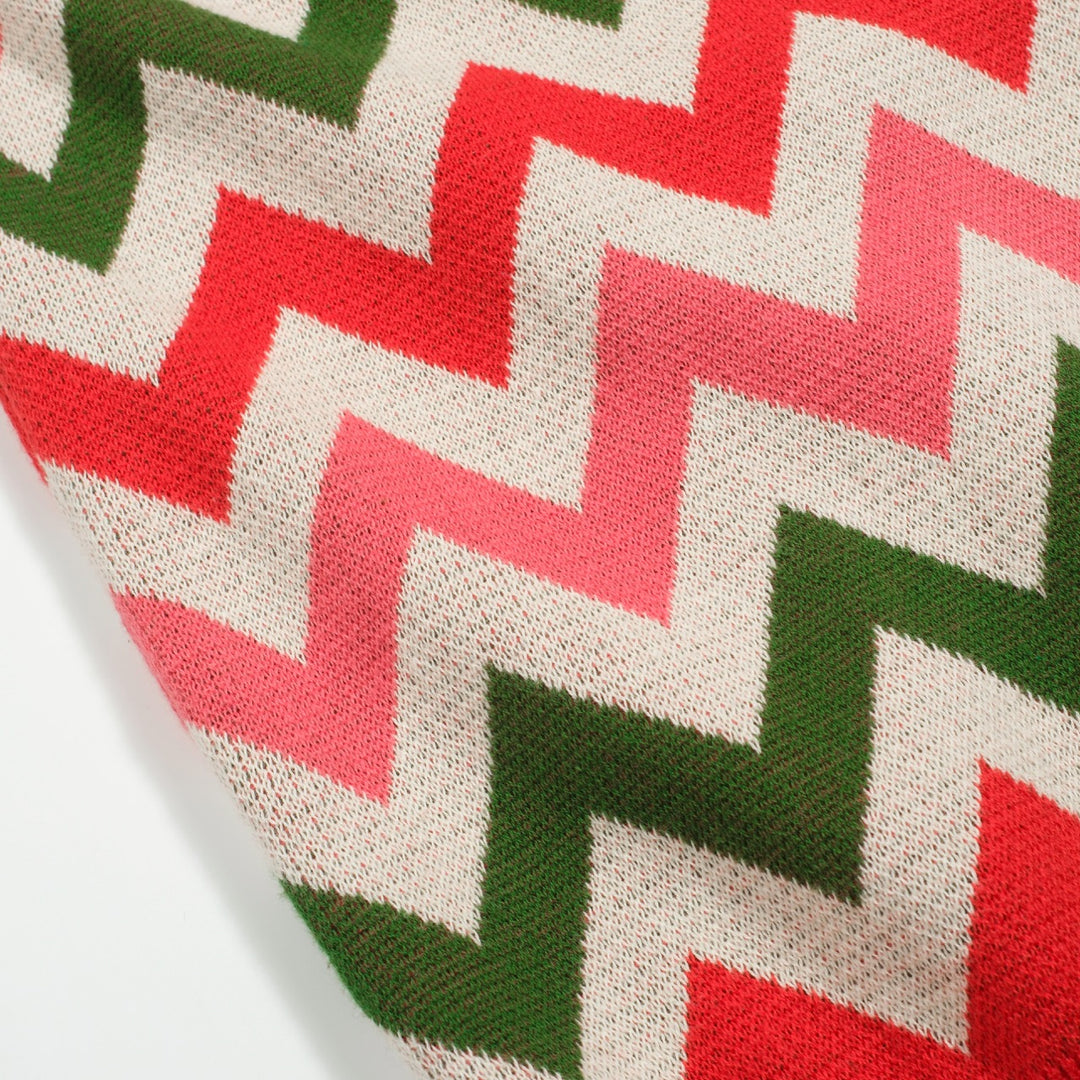 Γυναικεία πλεκτά κόκκινα οδοντωτά ριγέ φουσκωμένα μανίκια