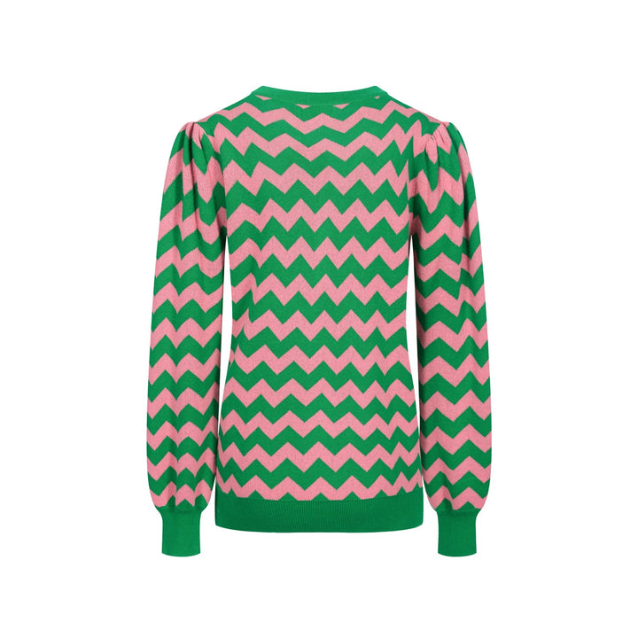 Grön tand randig ärm för kvinnor med V-ringad sticka