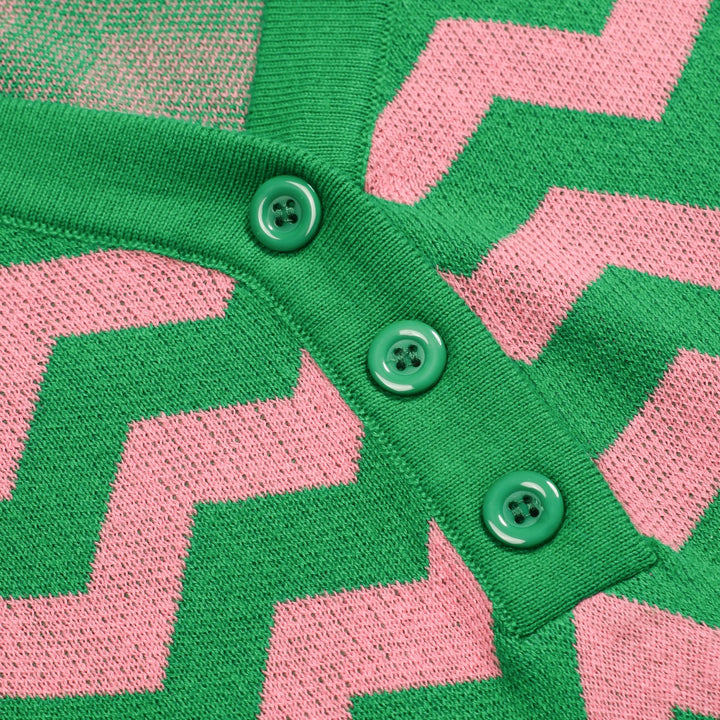 Grön tand randig ärm för kvinnor med V-ringad sticka