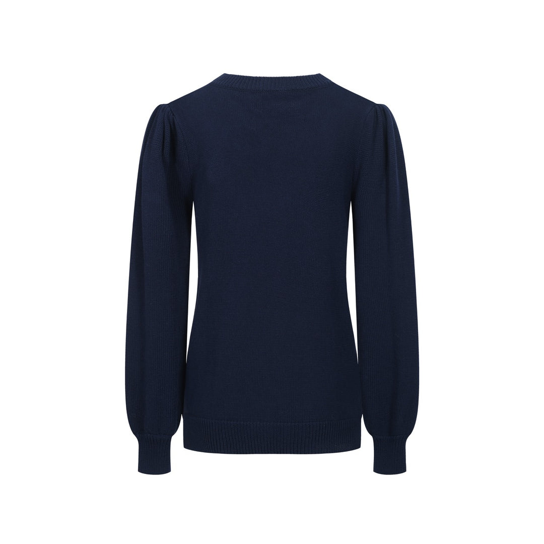 Maglieria da donna con maniche a sbuffo floreale jacquard blu scuro