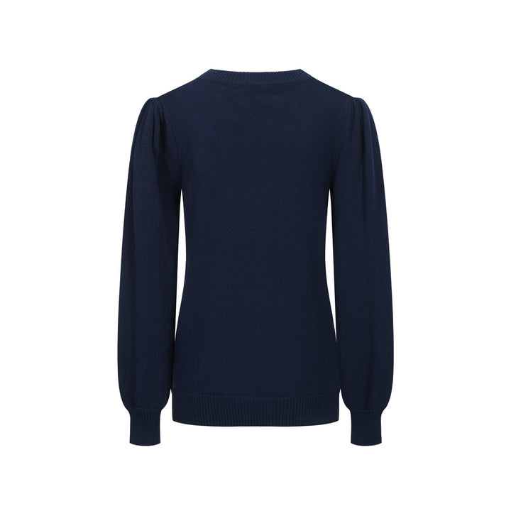 Maglieria da donna con maniche a sbuffo floreale jacquard blu scuro