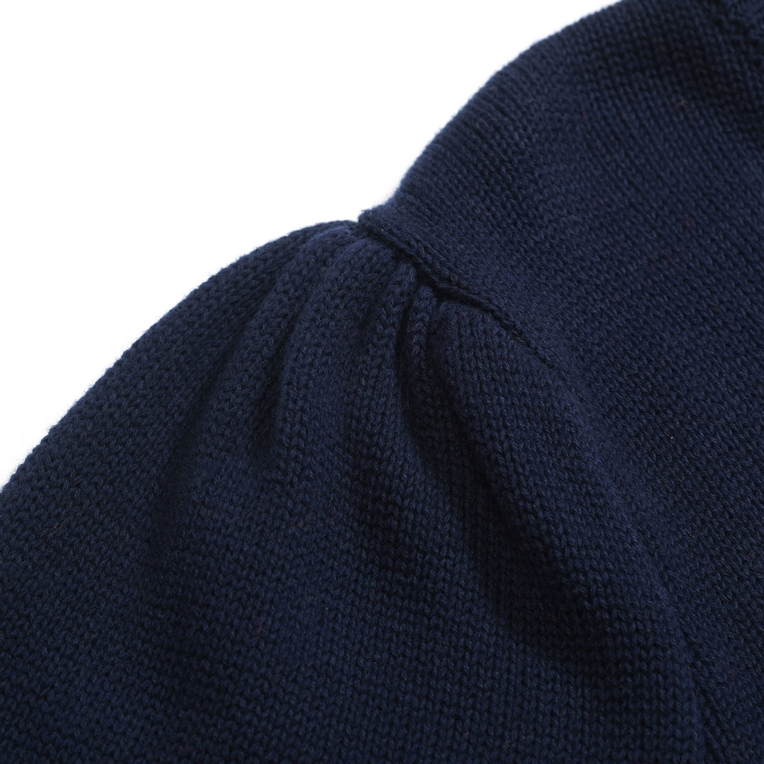 Maglieria da donna con maniche a sbuffo floreale jacquard blu scuro