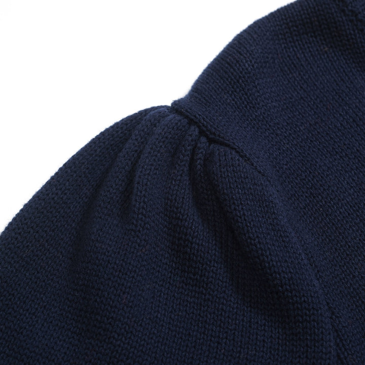 Maglieria da donna con maniche a sbuffo floreale jacquard blu scuro