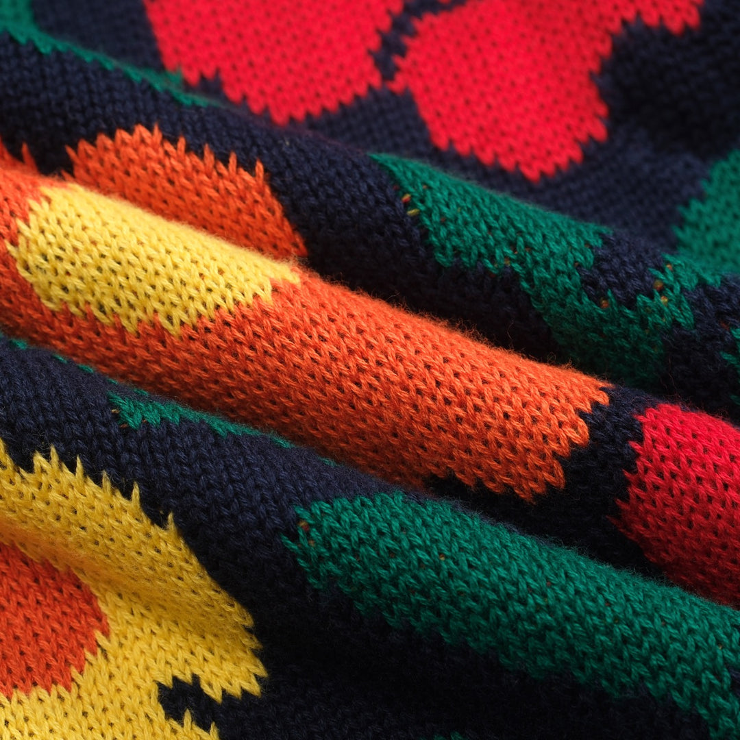 Maglieria da donna con maniche a sbuffo floreale jacquard blu scuro