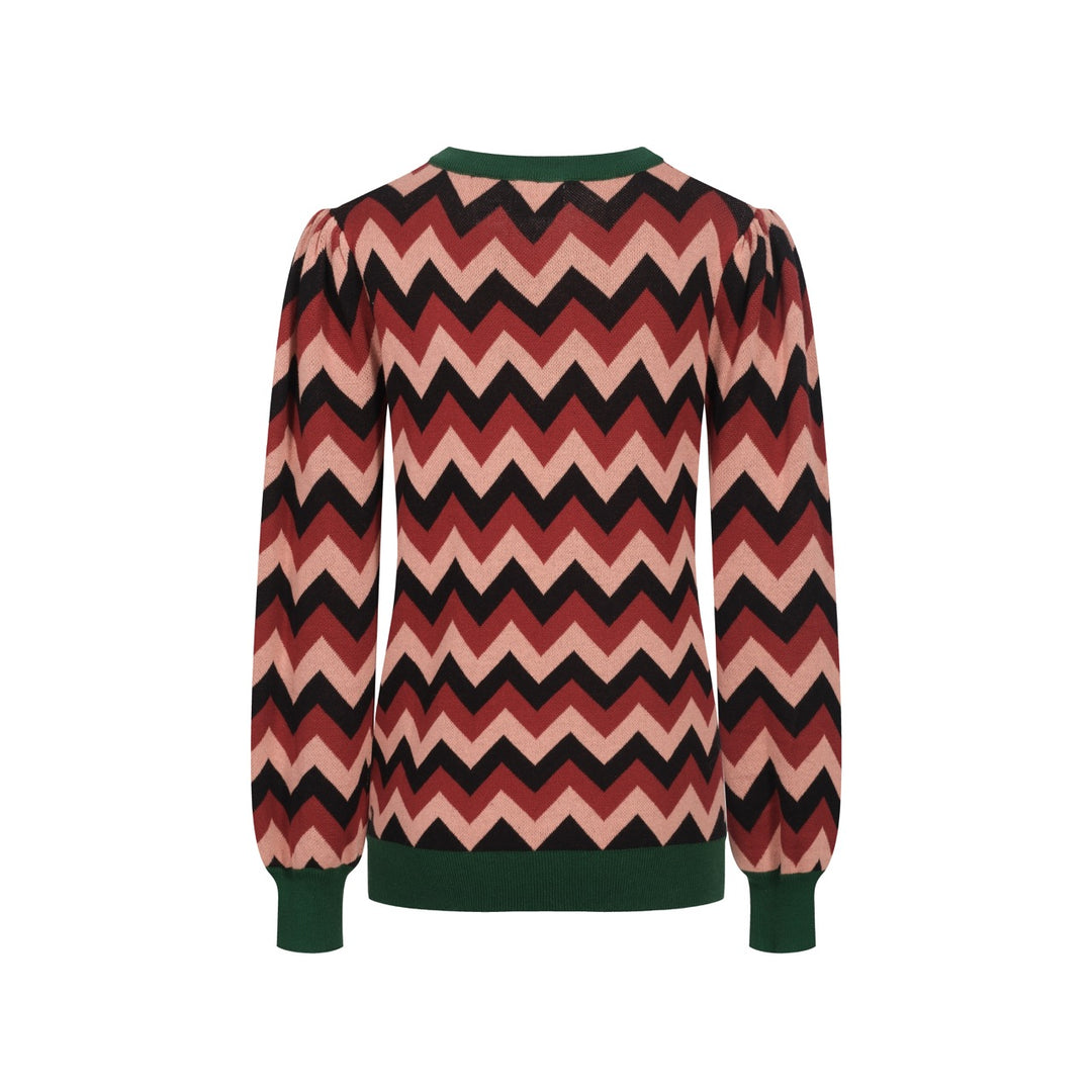 Grön jacquardrosett för kvinnor med stickat plagg med bubbelärm