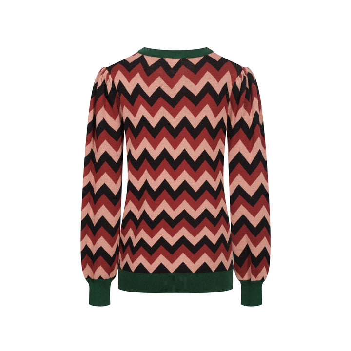 Grön jacquardrosett för kvinnor med stickat plagg med bubbelärm