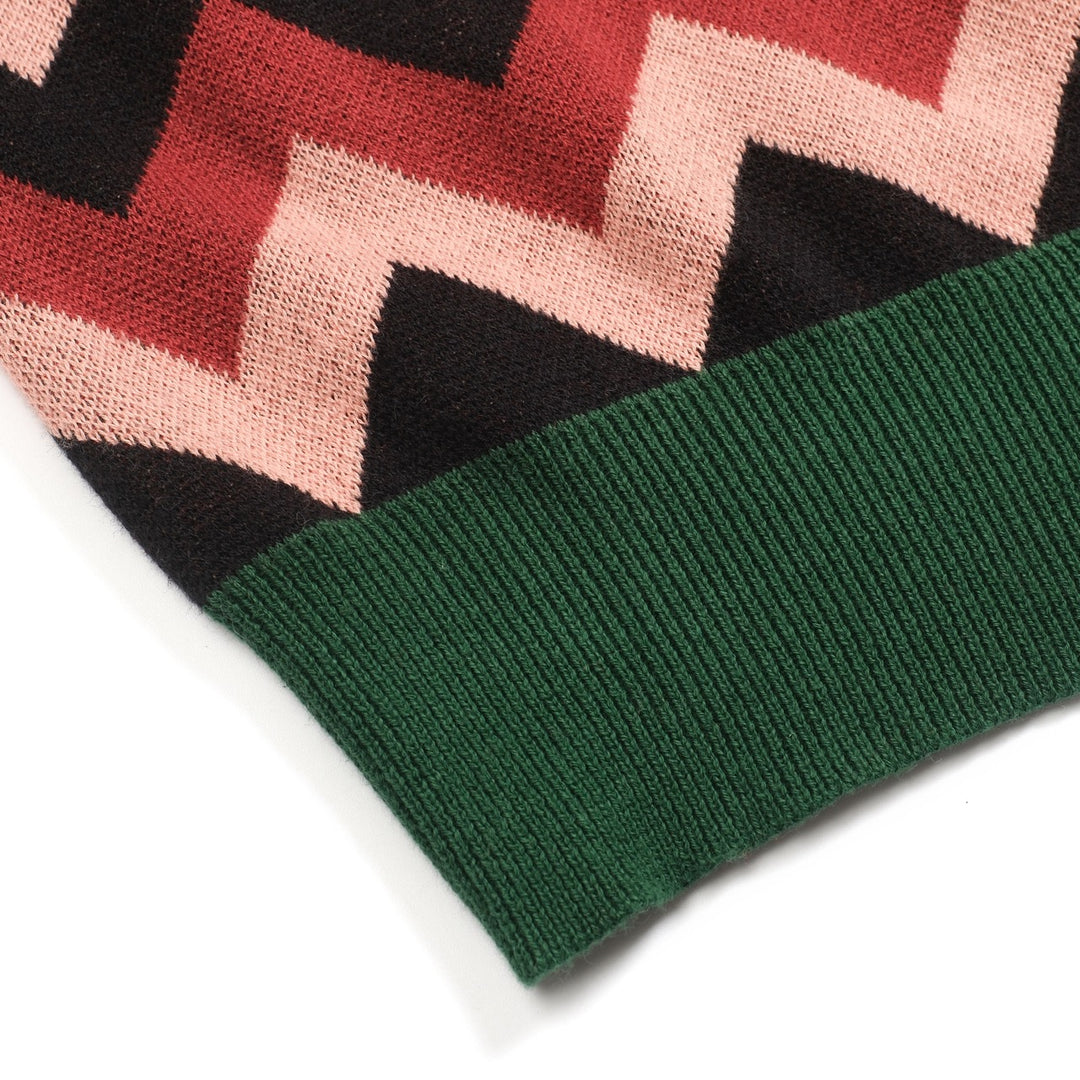 Grön jacquardrosett för kvinnor med stickat plagg med bubbelärm