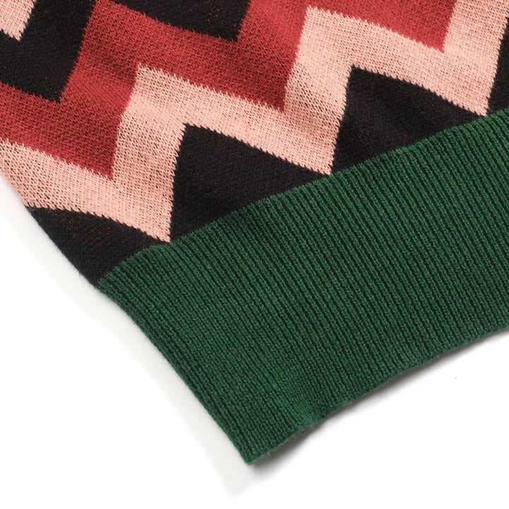 Grön jacquardrosett för kvinnor med stickat plagg med bubbelärm