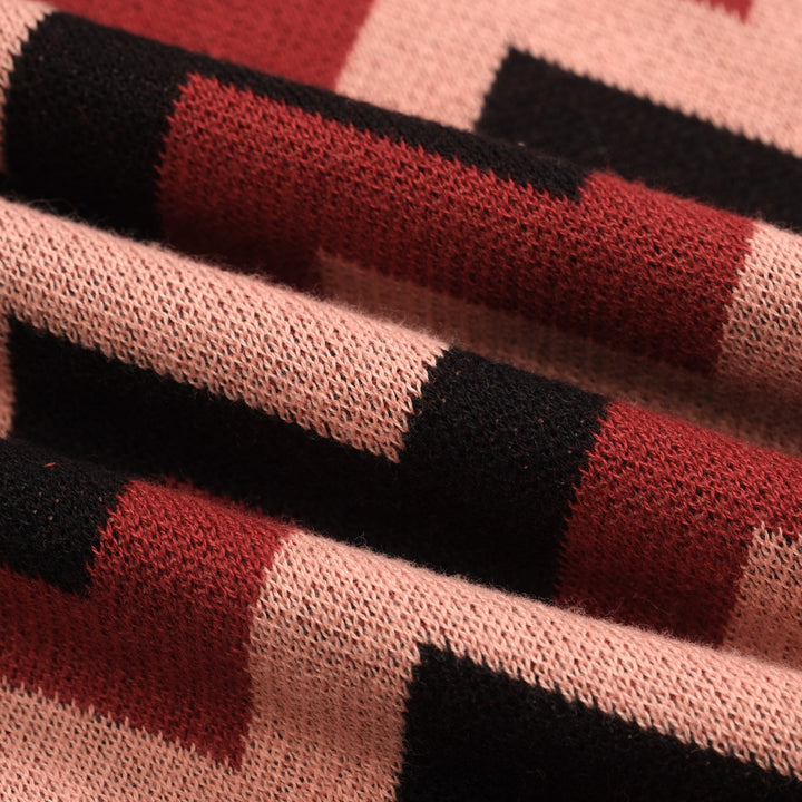 Grön jacquardrosett för kvinnor med stickat plagg med bubbelärm