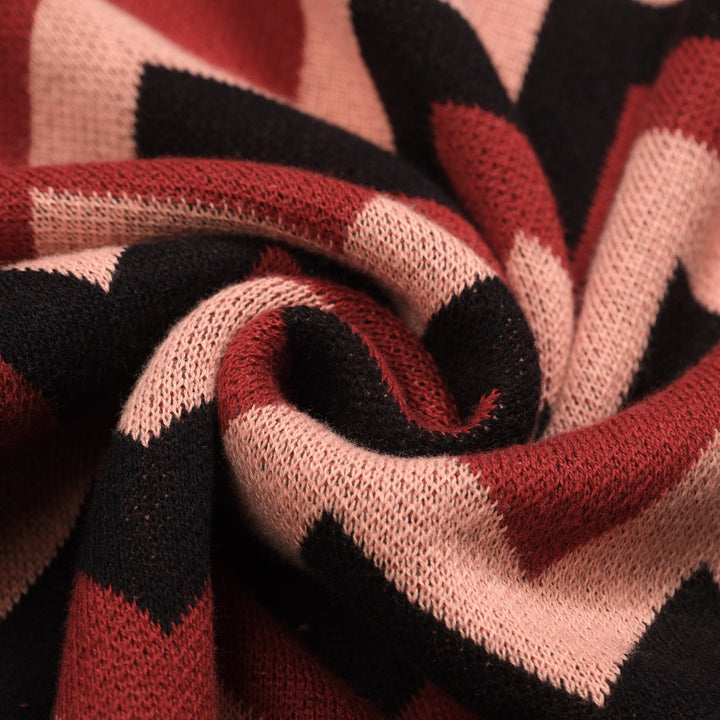 Grön jacquardrosett för kvinnor med stickat plagg med bubbelärm