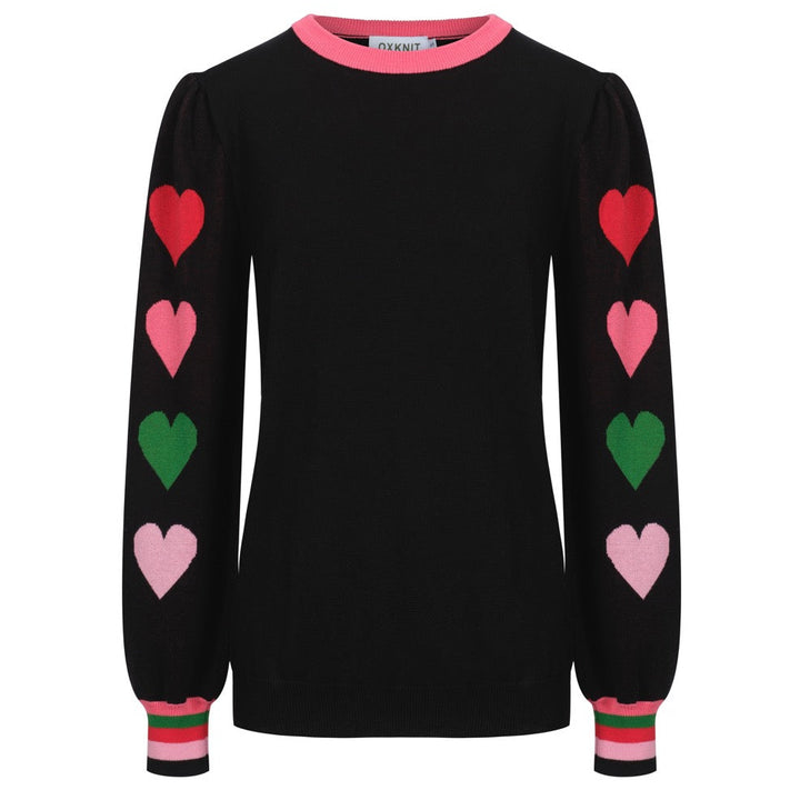 Kvinnors svarta stickade plagg i jacquard bubbelärm