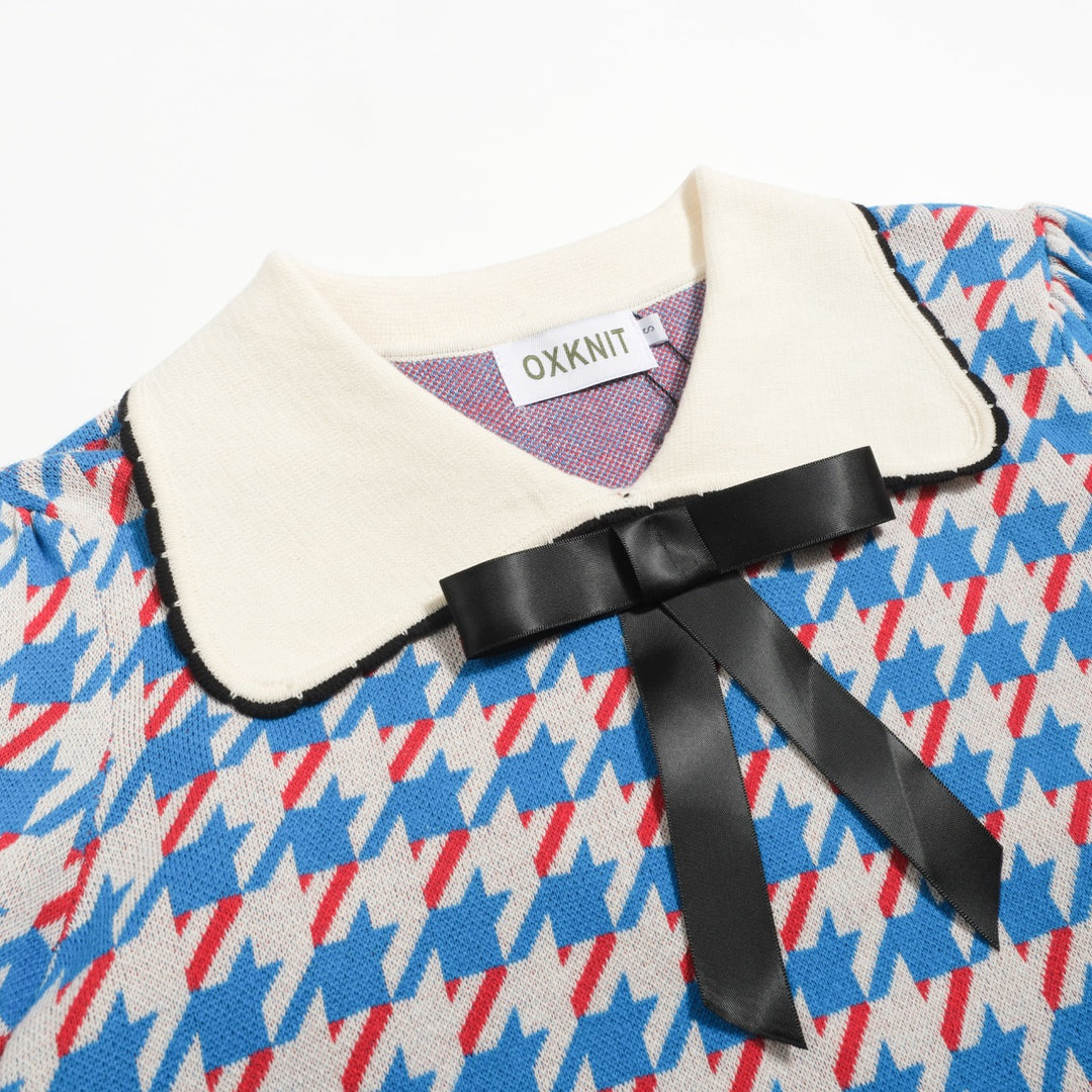 Tricot vintage à manches bouffantes pour femmes, pince à oiseaux