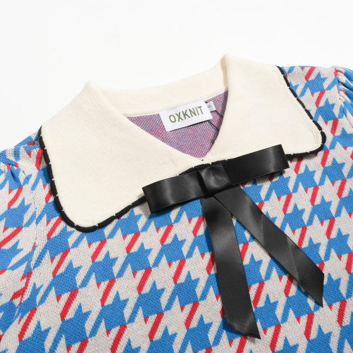 Tricot vintage à manches bouffantes pour femmes, pince à oiseaux