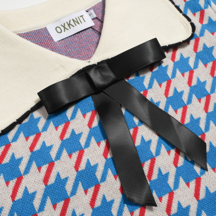 Tricot vintage à manches bouffantes pour femmes, pince à oiseaux