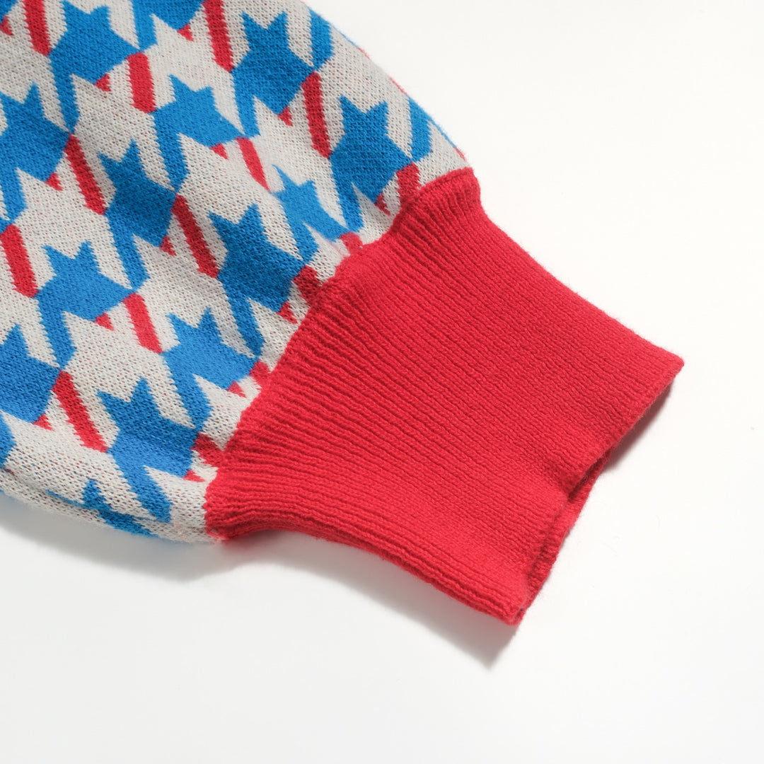 Tricot vintage à manches bouffantes pour femmes, pince à oiseaux