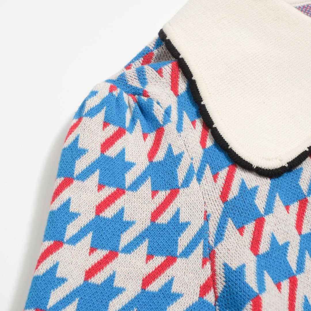 Tricot vintage à manches bouffantes pour femmes, pince à oiseaux