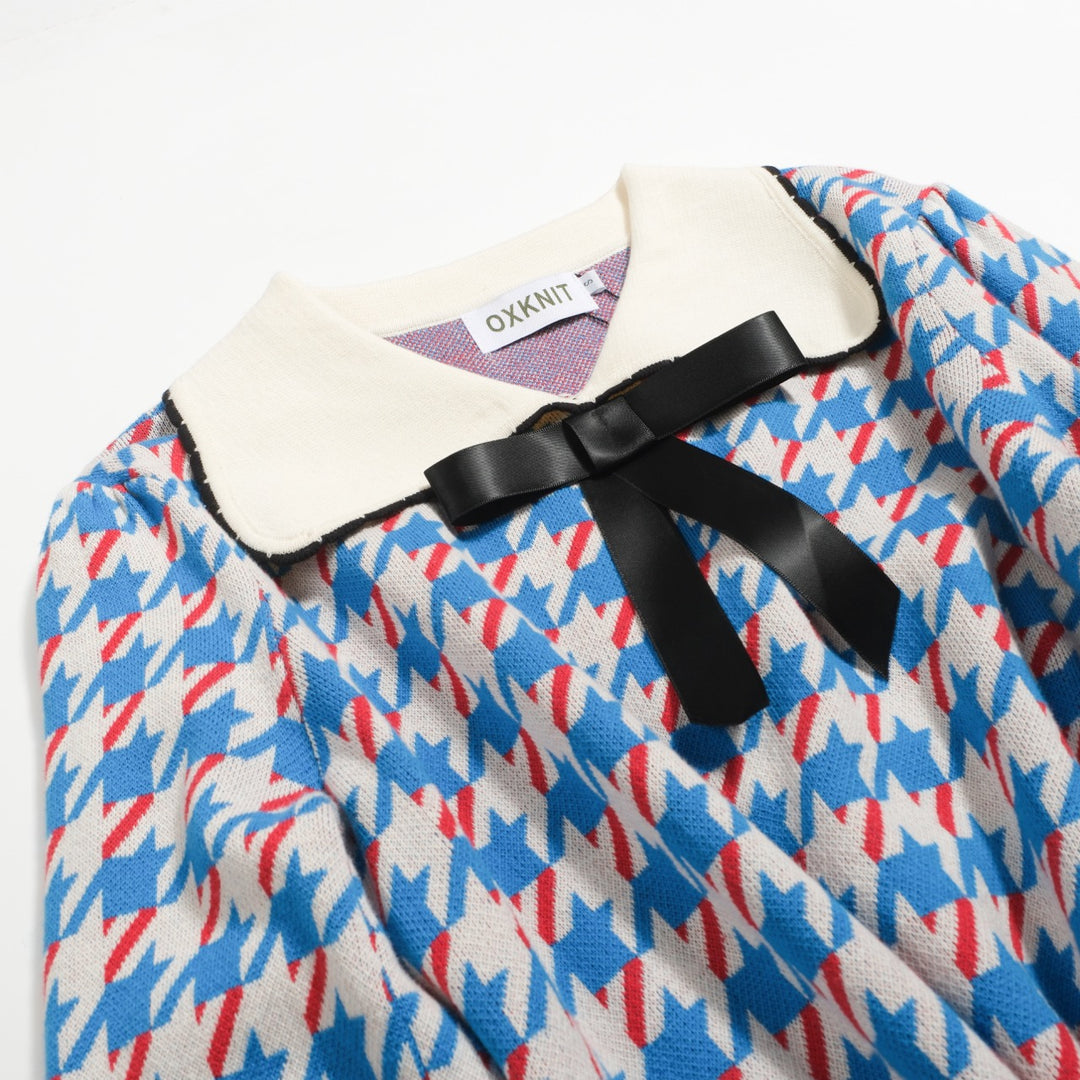 Tricot vintage à manches bouffantes pour femmes, pince à oiseaux