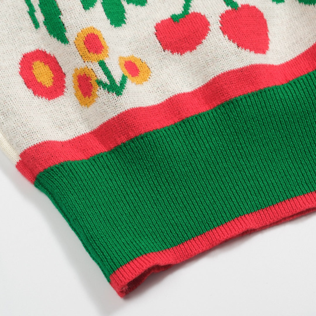 Kvinnors gröna djurblommiga jacquardstickade V-ringade plagg