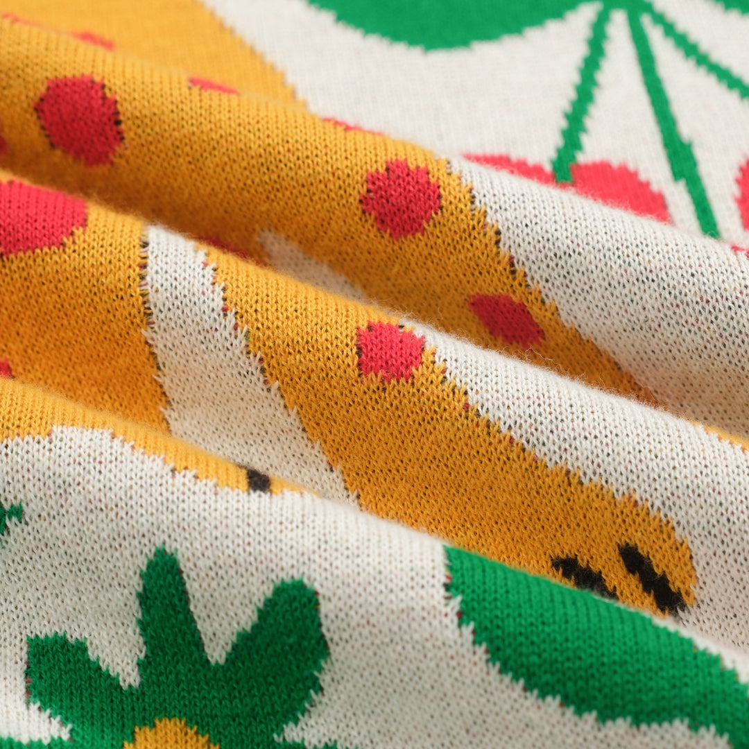 Kvinnors gröna djurblommiga jacquardstickade V-ringade plagg