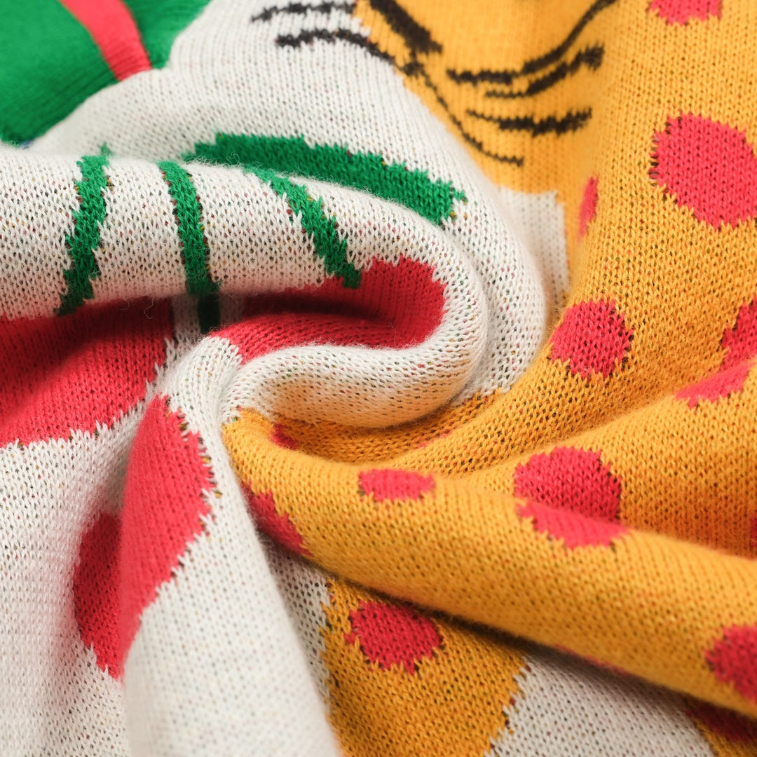 Kvinnors gröna djurblommiga jacquardstickade V-ringade plagg