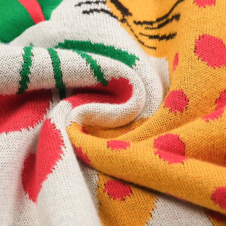 Kvinnors gröna djurblommiga jacquardstickade V-ringade plagg