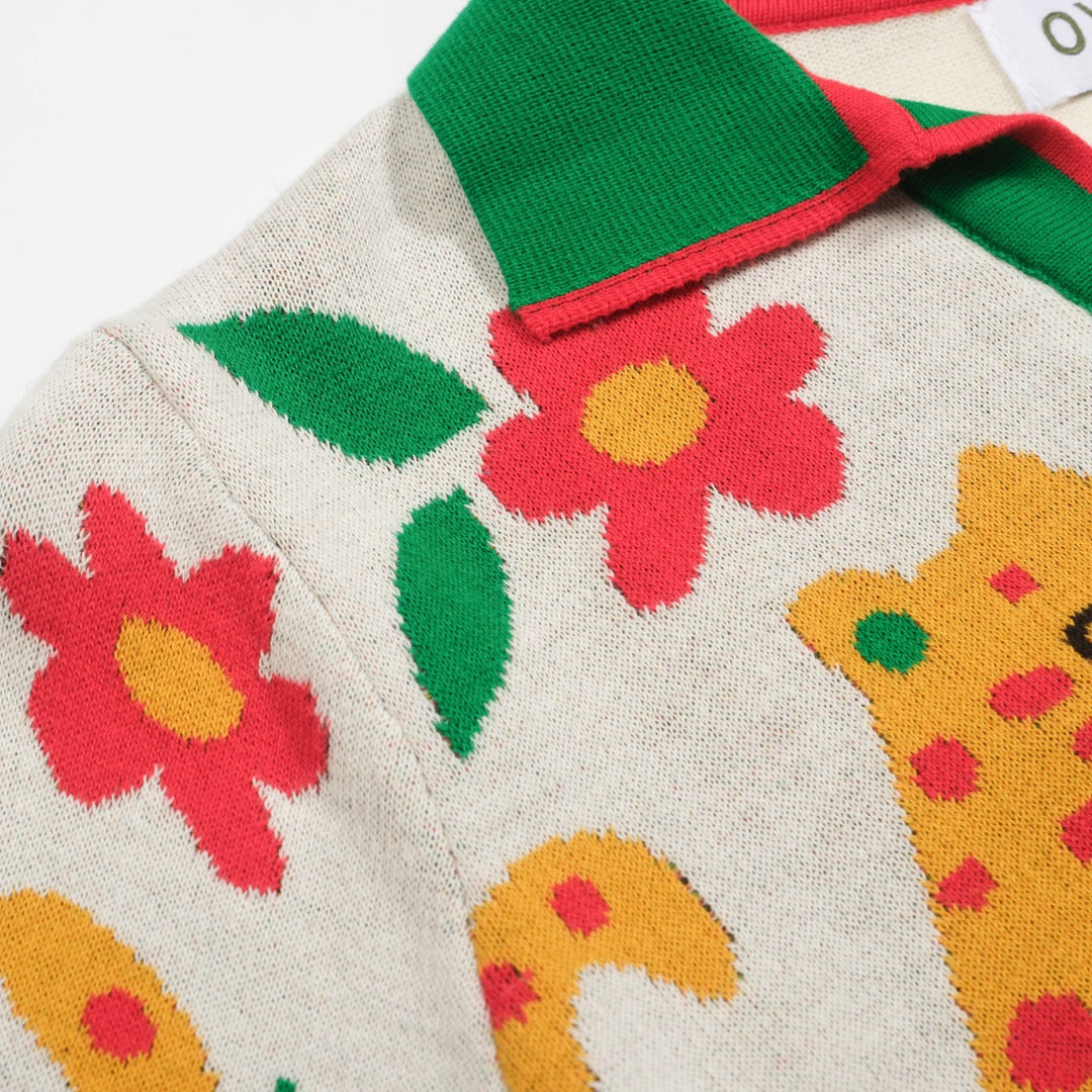 Kvinnors gröna djurblommiga jacquardstickade V-ringade plagg