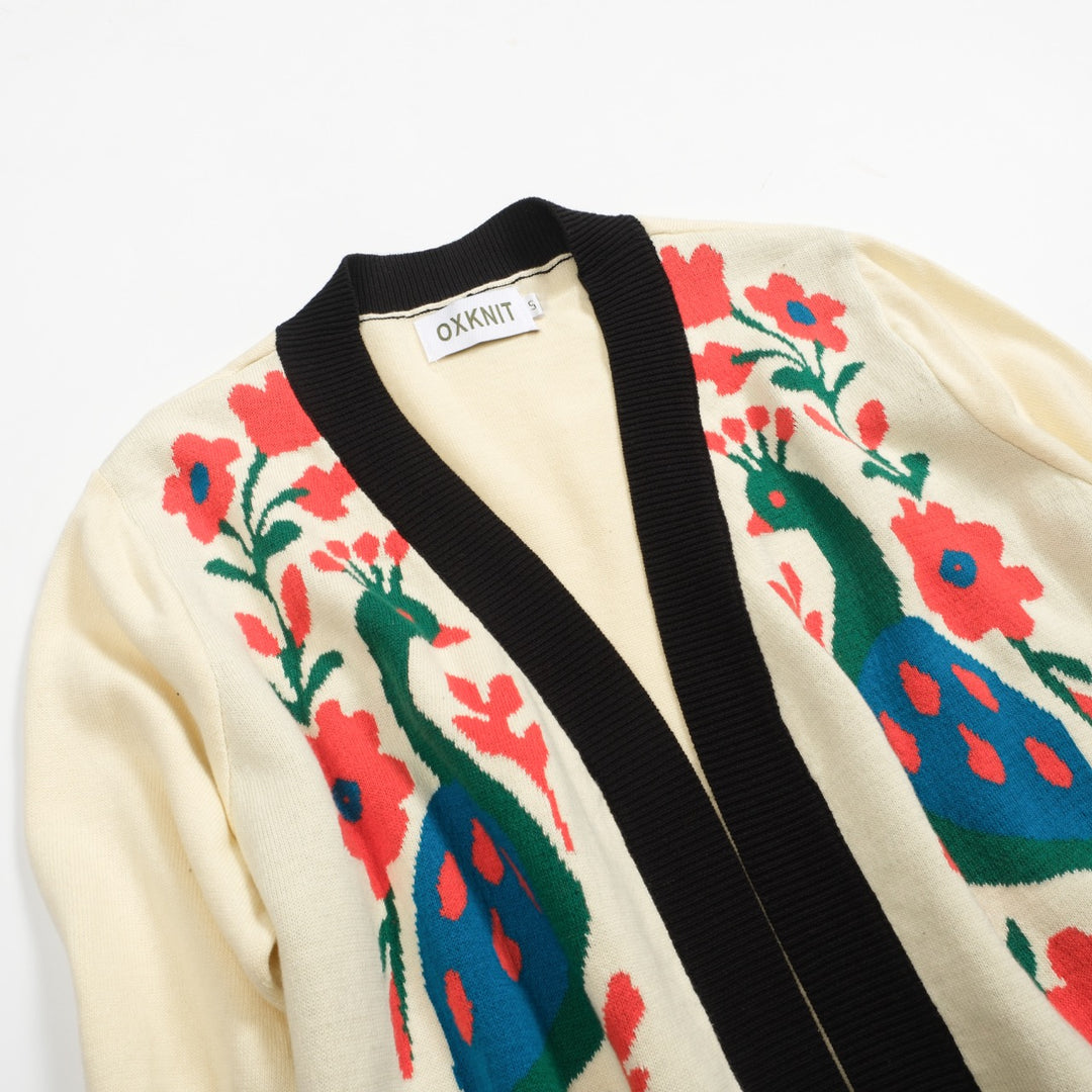 Cardigan da donna in maglia cinque maniche art bianco albicocca