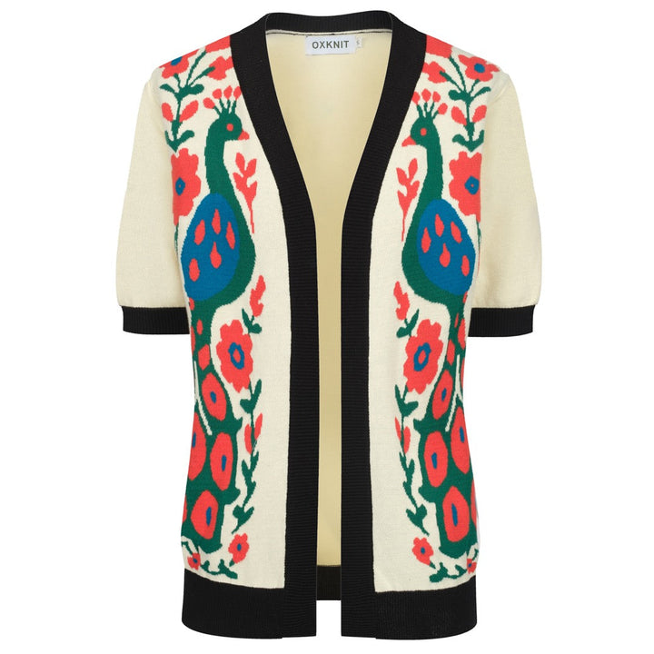 Cardigan da donna in maglia cinque maniche art bianco albicocca