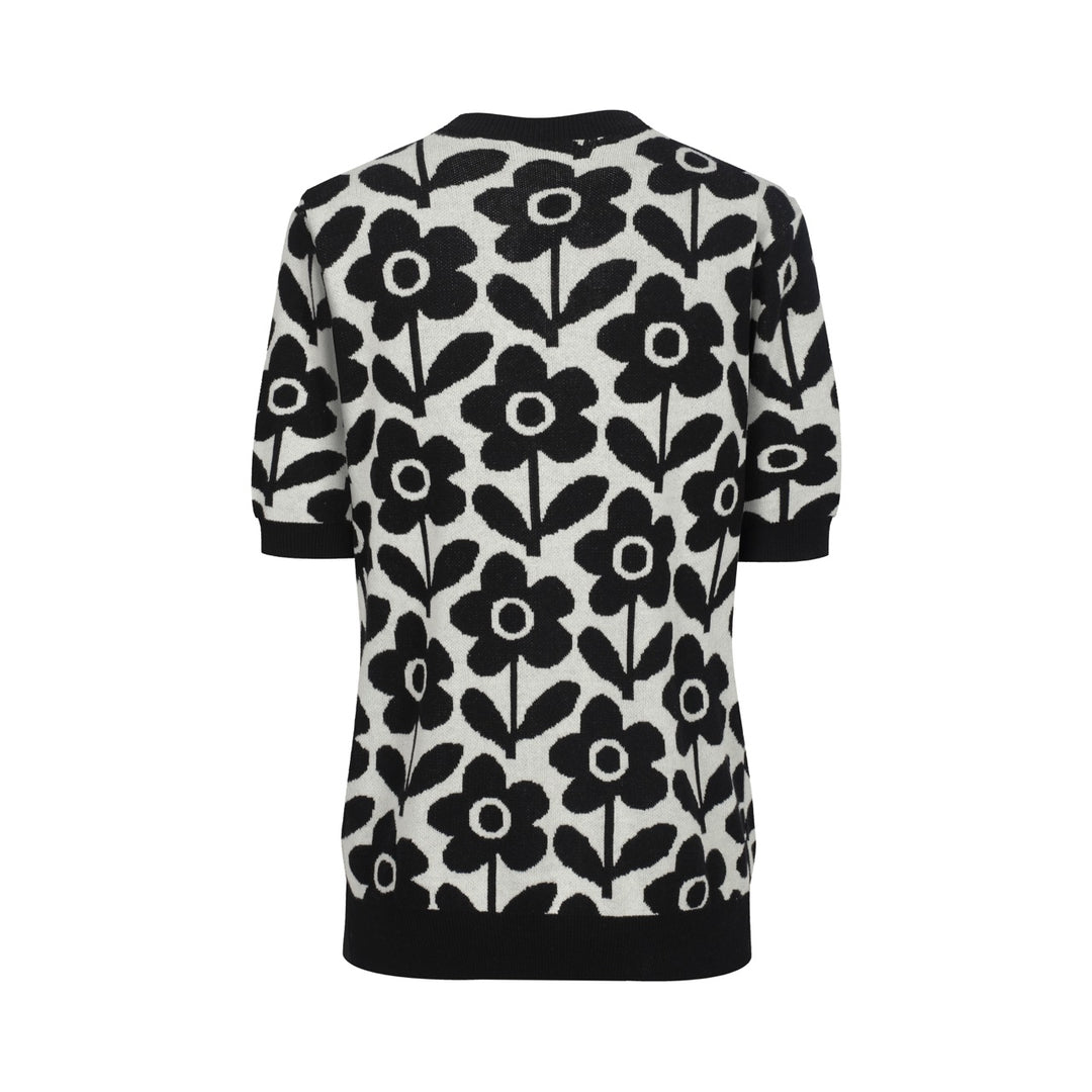 Svart blommig jacquard cardigan med fem ärmar för kvinnor