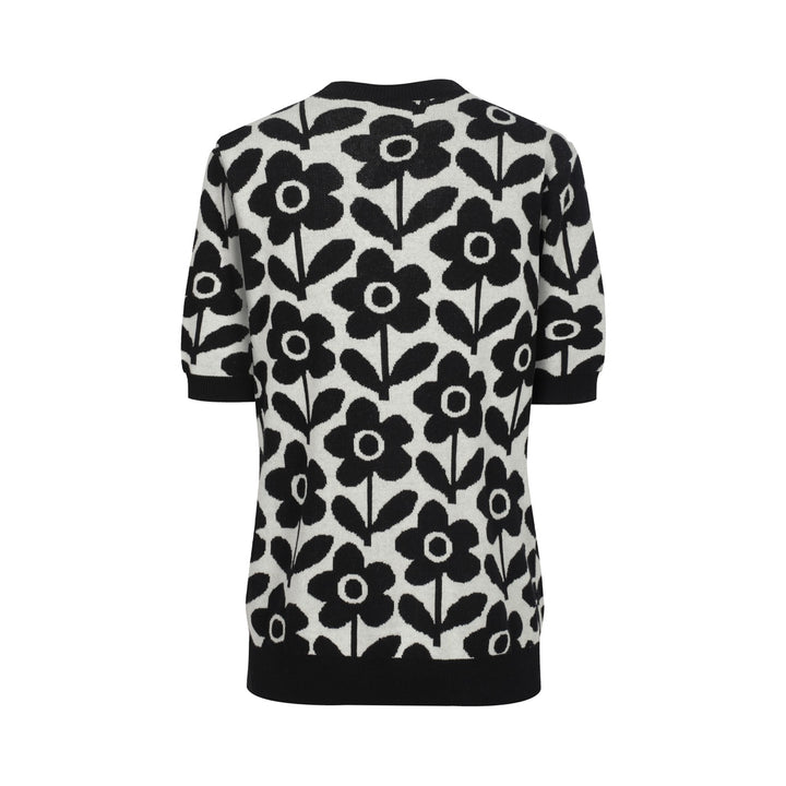 Svart blommig jacquard cardigan med fem ärmar för kvinnor