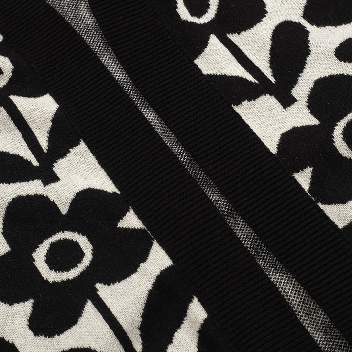 Svart blommig jacquard cardigan med fem ärmar för kvinnor