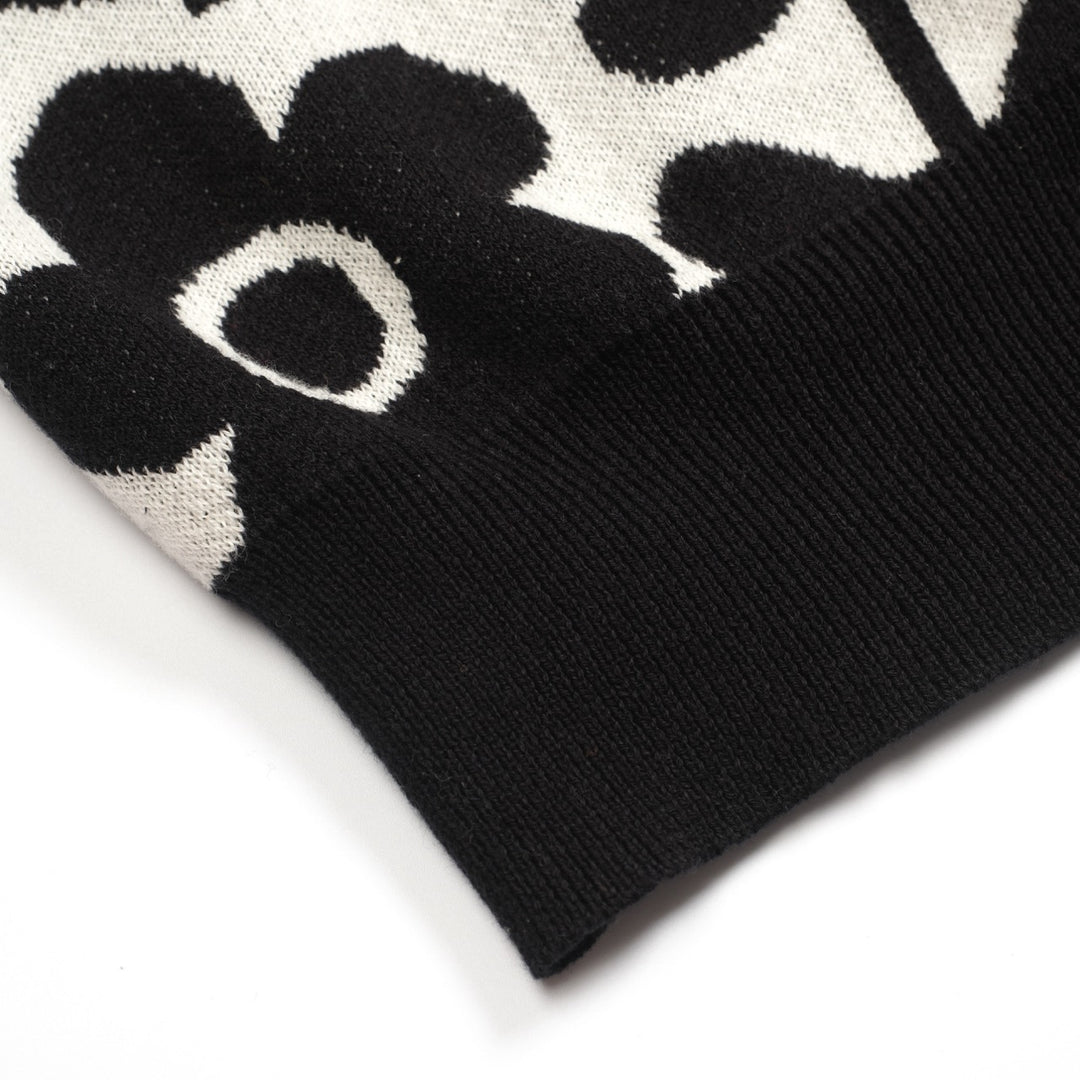 Svart blommig jacquard cardigan med fem ärmar för kvinnor