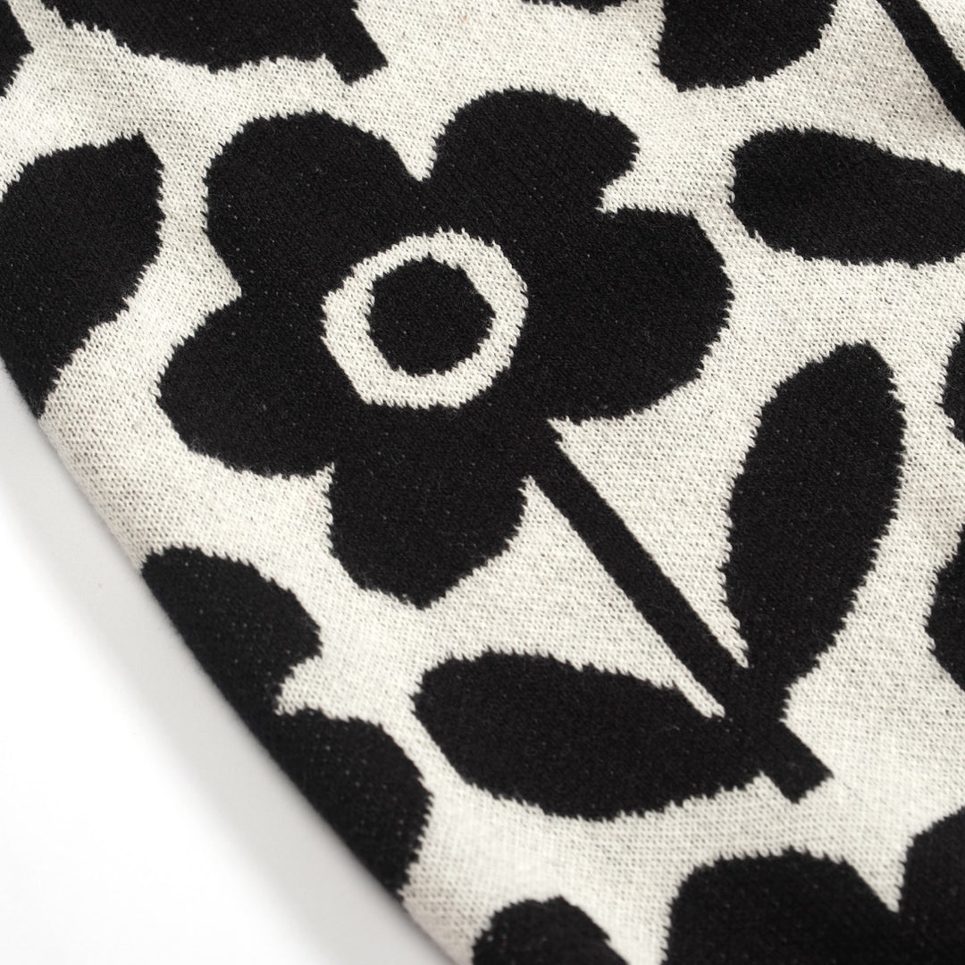 Svart blommig jacquard cardigan med fem ärmar för kvinnor