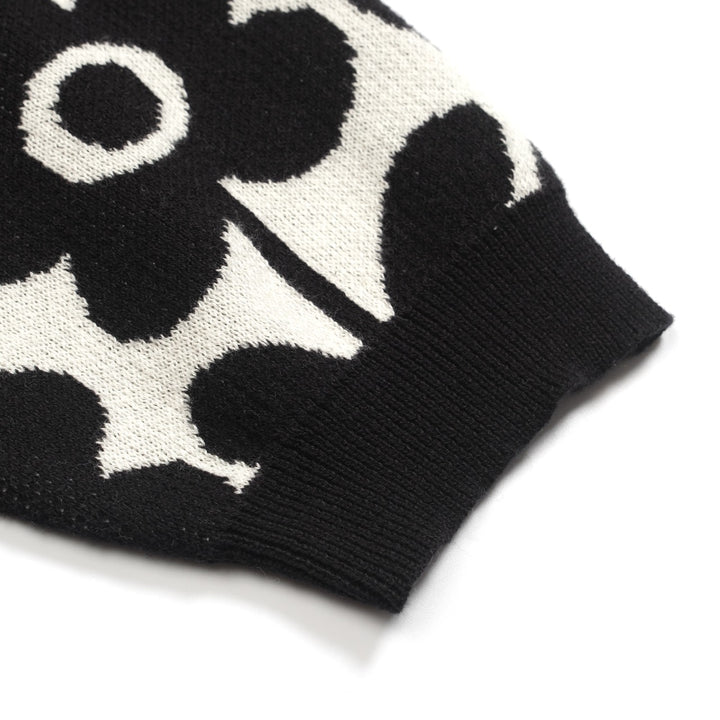 Svart blommig jacquard cardigan med fem ärmar för kvinnor