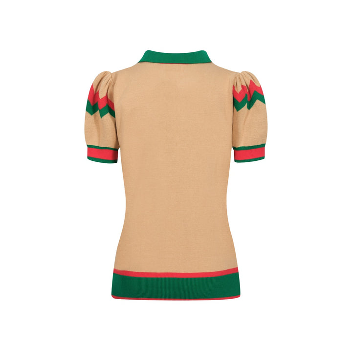 Dampikétröja med V-ringad grön djurblomma i jacquard