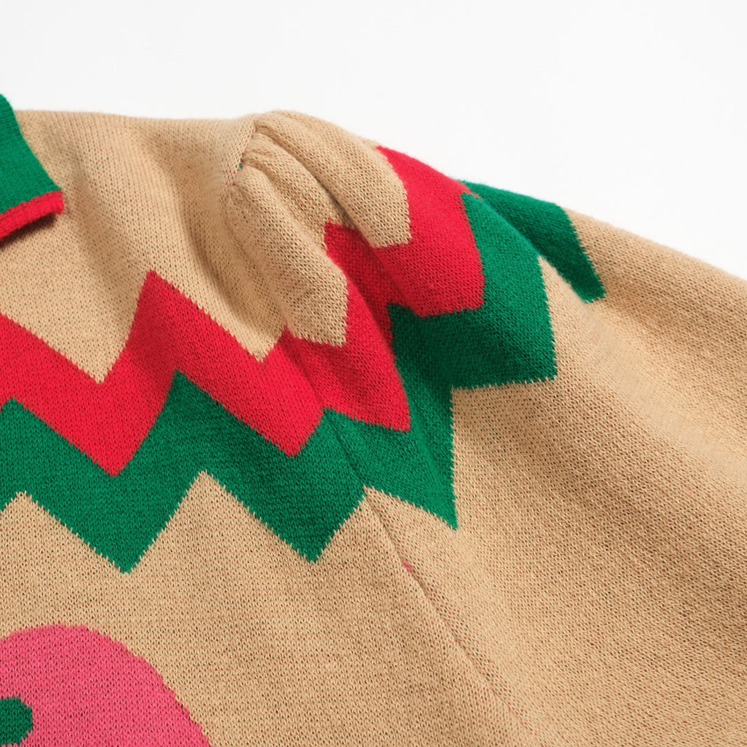 Dampikétröja med V-ringad grön djurblomma i jacquard