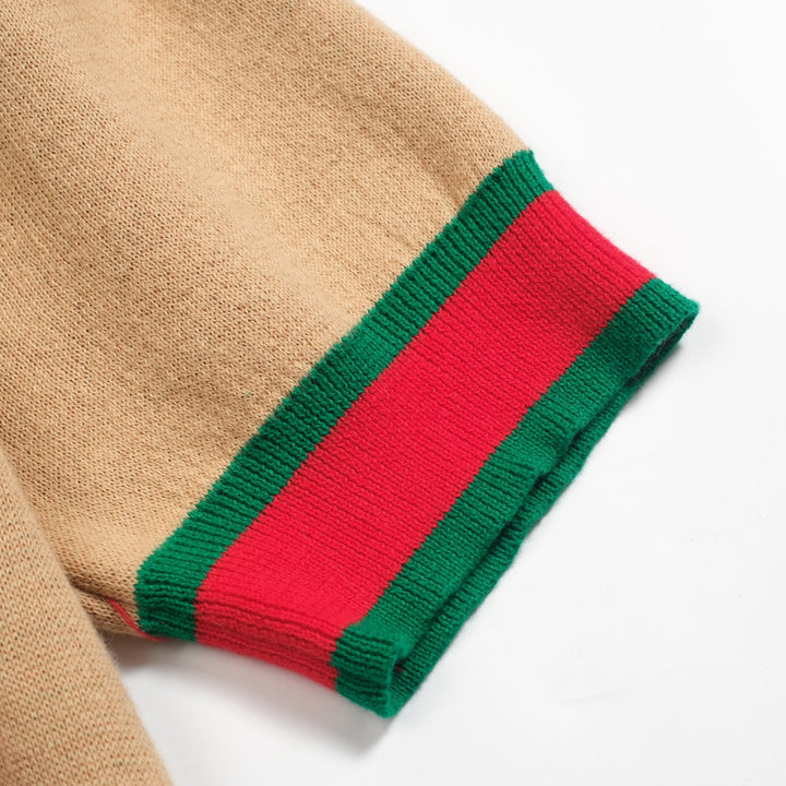 Dampikétröja med V-ringad grön djurblomma i jacquard