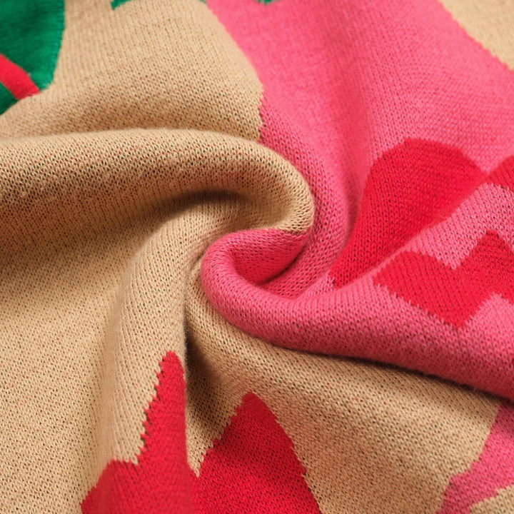 Dampikétröja med V-ringad grön djurblomma i jacquard