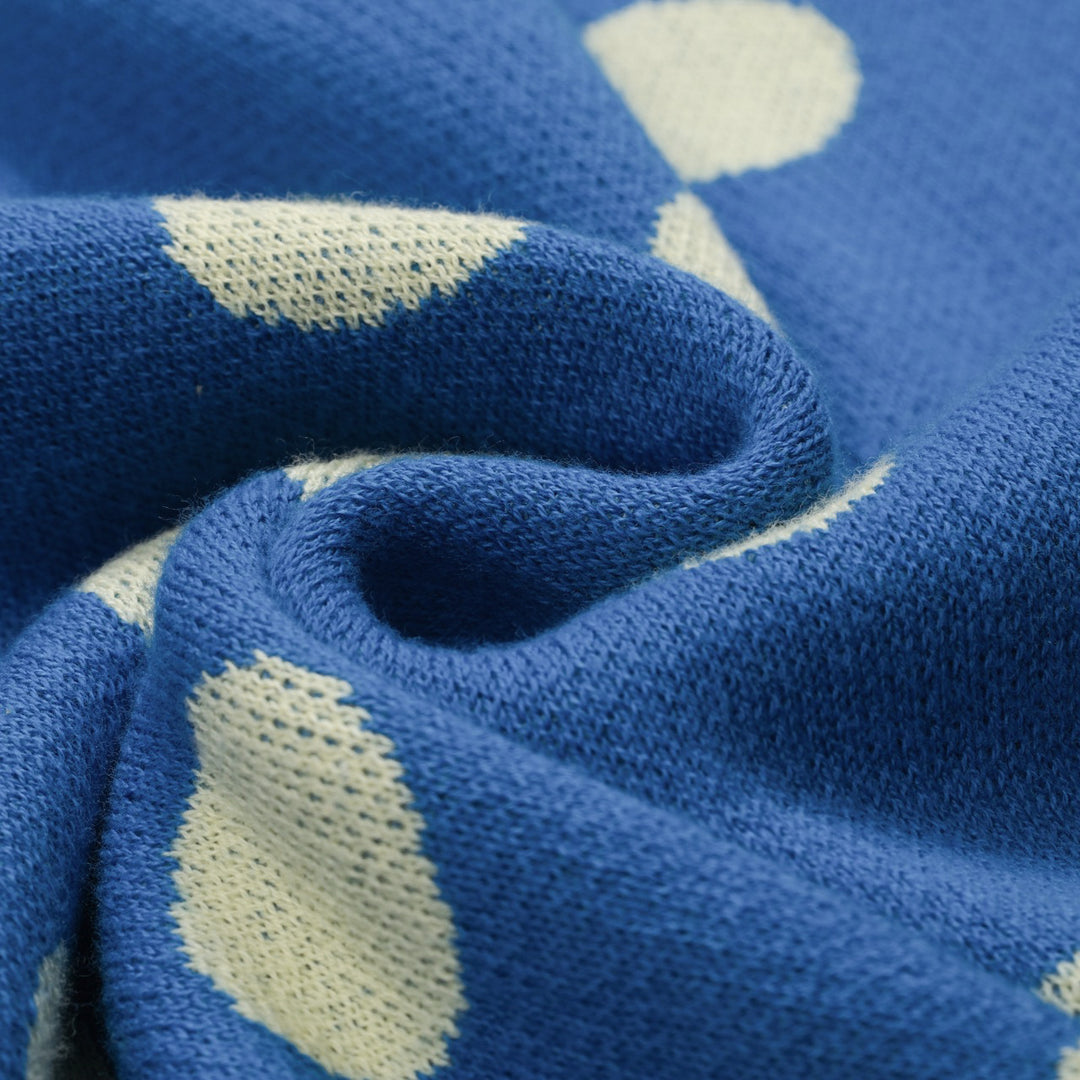 Women's vintage blue polka dot knitted bubble sleeve polo