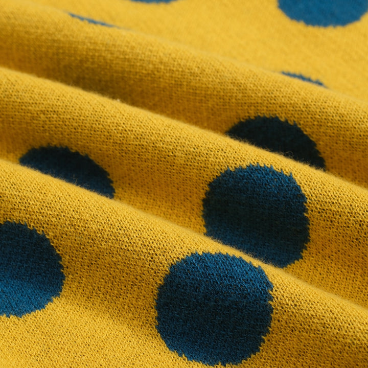 Women's vintage yellow polka dot knitted bubble sleeve polo