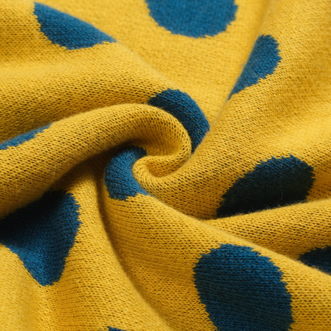 Women's vintage yellow polka dot knitted bubble sleeve polo