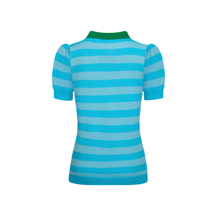 Polo mujer punto Collage manga burbuja azul rayas